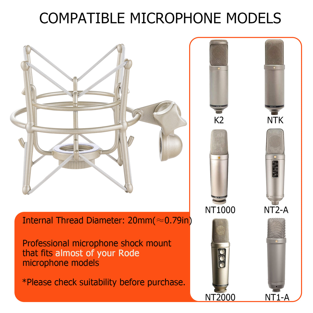 Microphone Shock Mount, Metal Universal Mic Holder Spider Recording Mic Shockmount Stand Compatible with Many Condenser Mics Like AT2020 MXL 770 MXL 990 Samson C01 Rode NT1-A Neumann U87 etc.