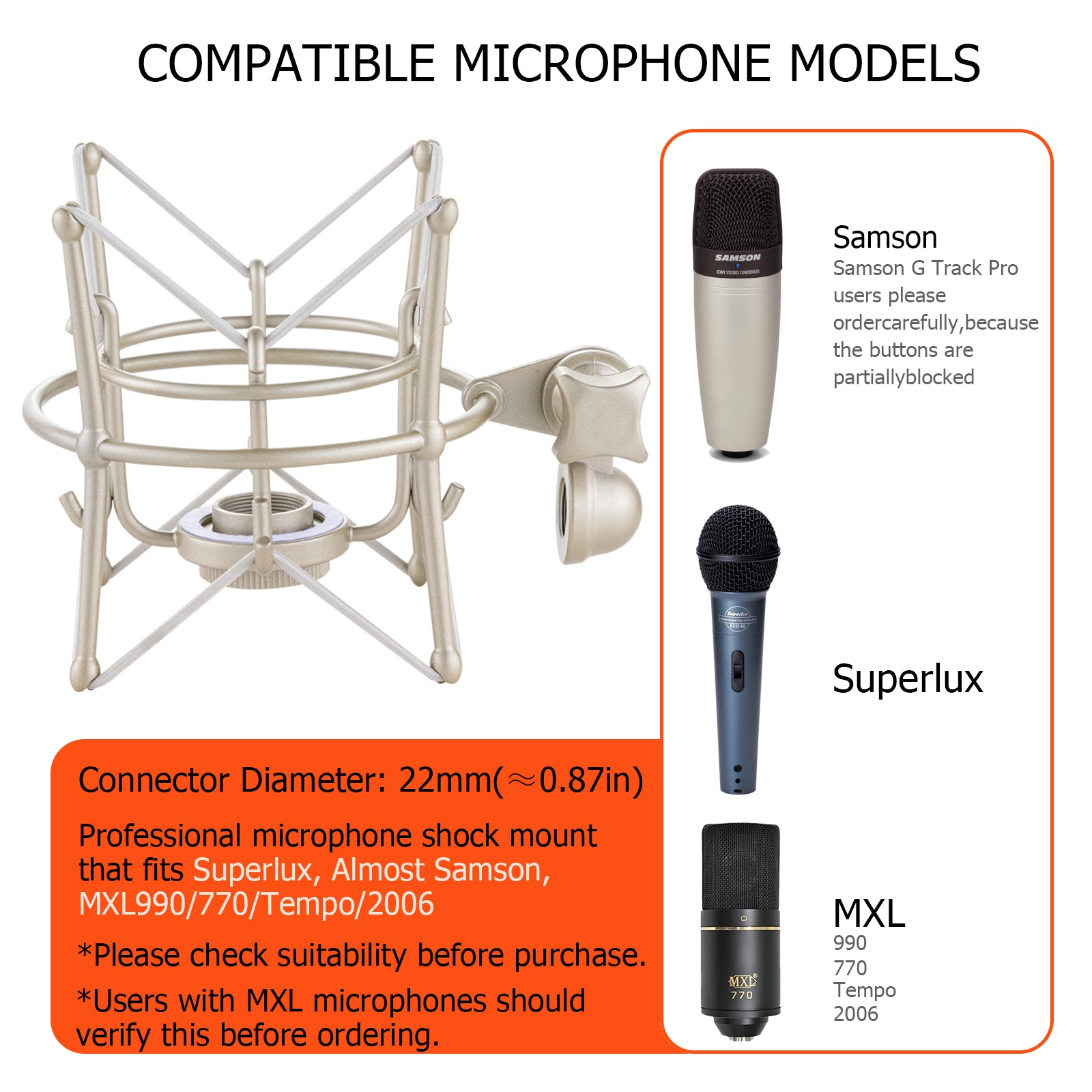 Microphone Shock Mount, Metal Universal Mic Holder Spider Recording Mic Shockmount Stand Compatible with Many Condenser Mics Like AT2020 MXL 770 MXL 990 Samson C01 Rode NT1-A Neumann U87 etc.