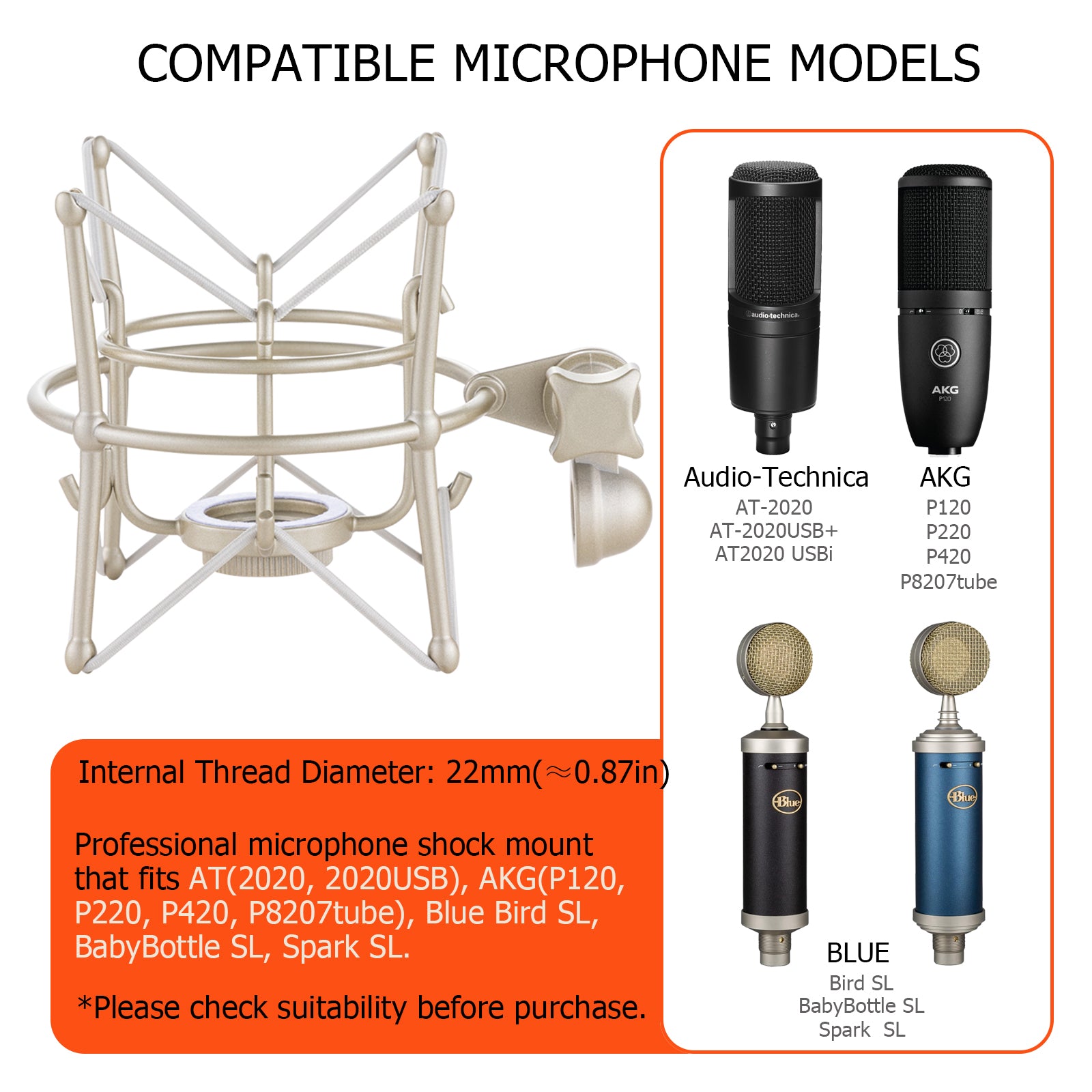 Microphone Shock Mount, Metal Universal Mic Holder Spider Recording Mic Shockmount Stand Compatible with Many Condenser Mics Like AT2020 MXL 770 MXL 990 Samson C01 Rode NT1-A Neumann U87 etc.