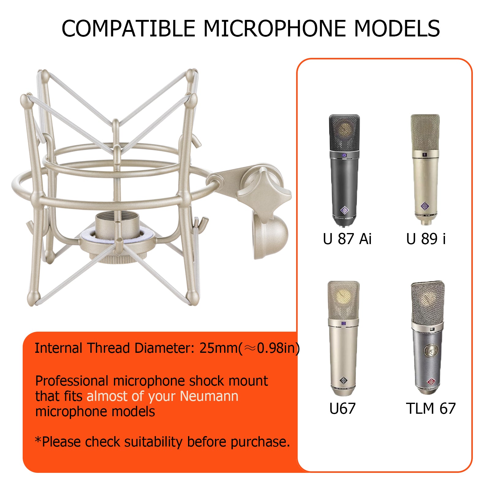 Microphone Shock Mount, Metal Universal Mic Holder Spider Recording Mic Shockmount Stand Compatible with Many Condenser Mics Like AT2020 MXL 770 MXL 990 Samson C01 Rode NT1-A Neumann U87 etc.