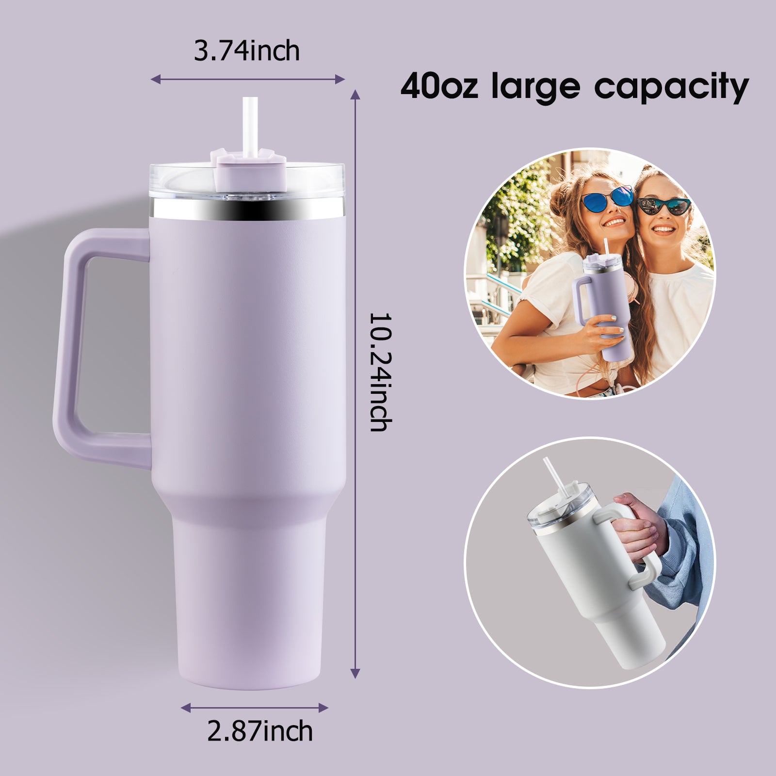 40oz Tumbler with Handle, 2-in-1 Lid Stainless Steel Vacuum Insulated Tumbler with Lid and Straw/Flip Efficient Retention Cold and Heat Water Bottle Travel Coffee Mug