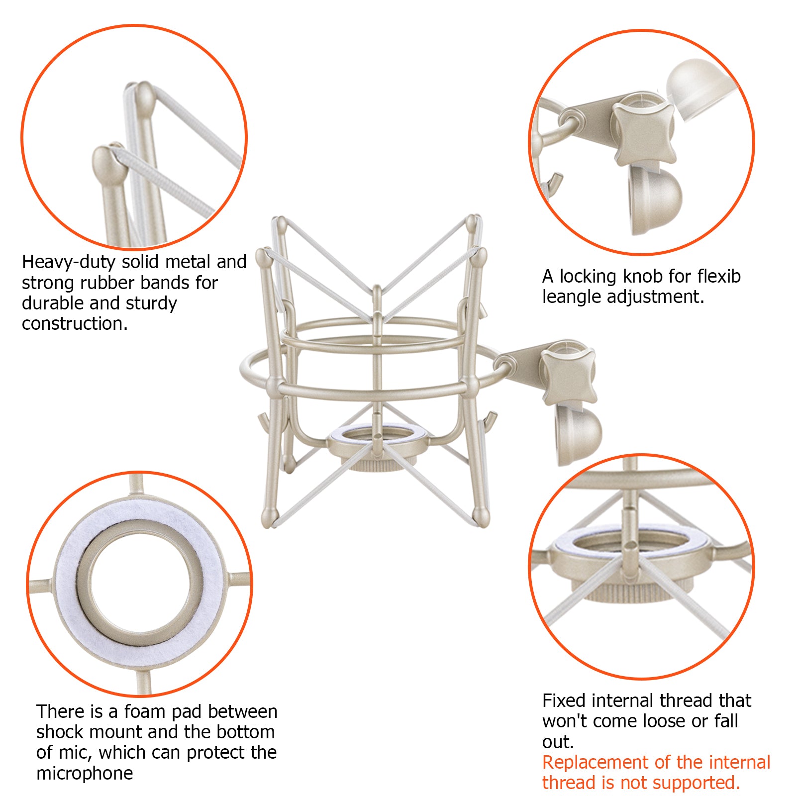 Microphone Shock Mount, Metal Universal Mic Holder Spider Recording Mic Shockmount Stand Compatible with Many Condenser Mics Like AT2020 MXL 770 MXL 990 Samson C01 Rode NT1-A Neumann U87 etc.